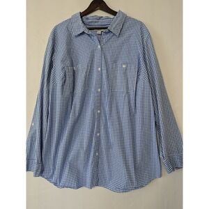 Croft & Barrow Womens Plus Size 3X Blue Gingham Button Front Shirt Casual
